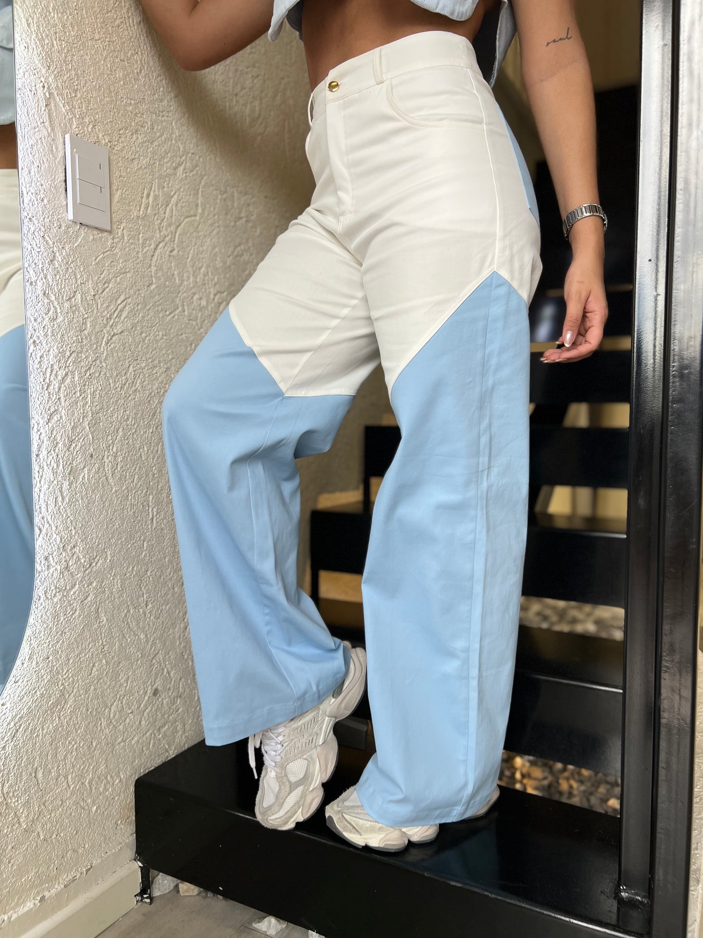 Pantalón Salma Blanco-Celeste