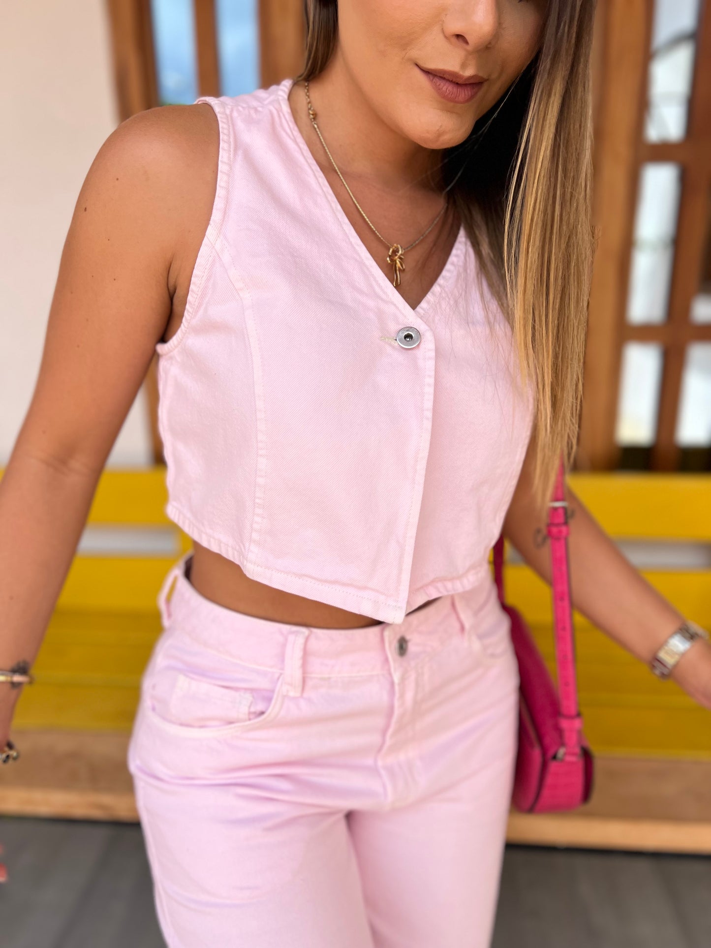 Top Denver Denim Rosa