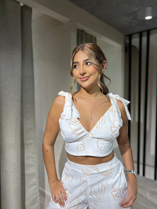 Top Coral Blanco