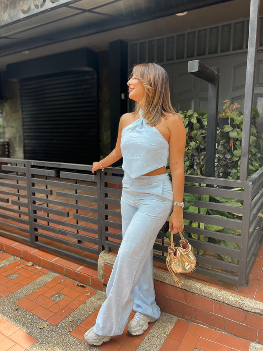 Pantalón Maison Lunares Celeste