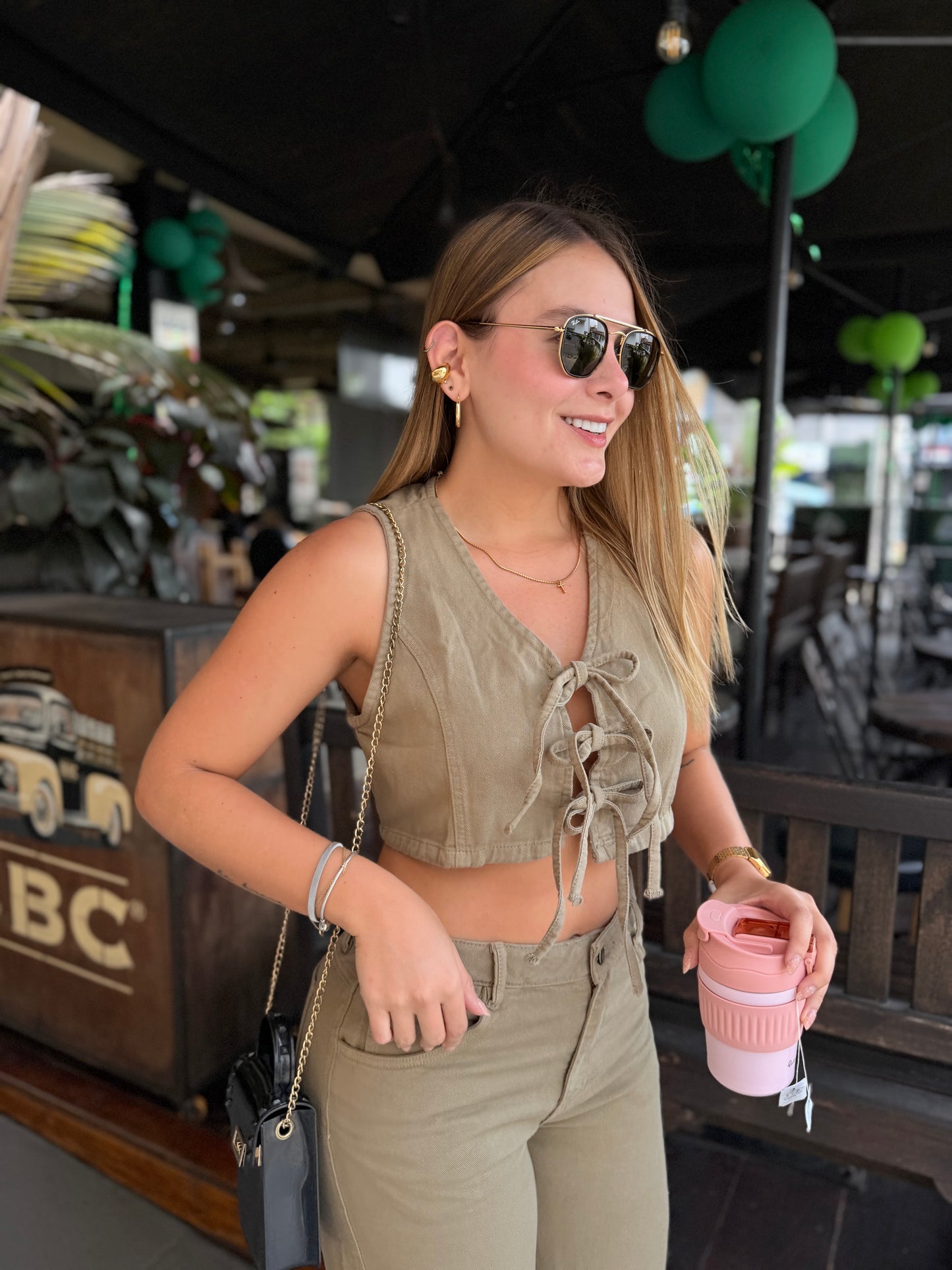 Top Melvi Denim Verde Militar