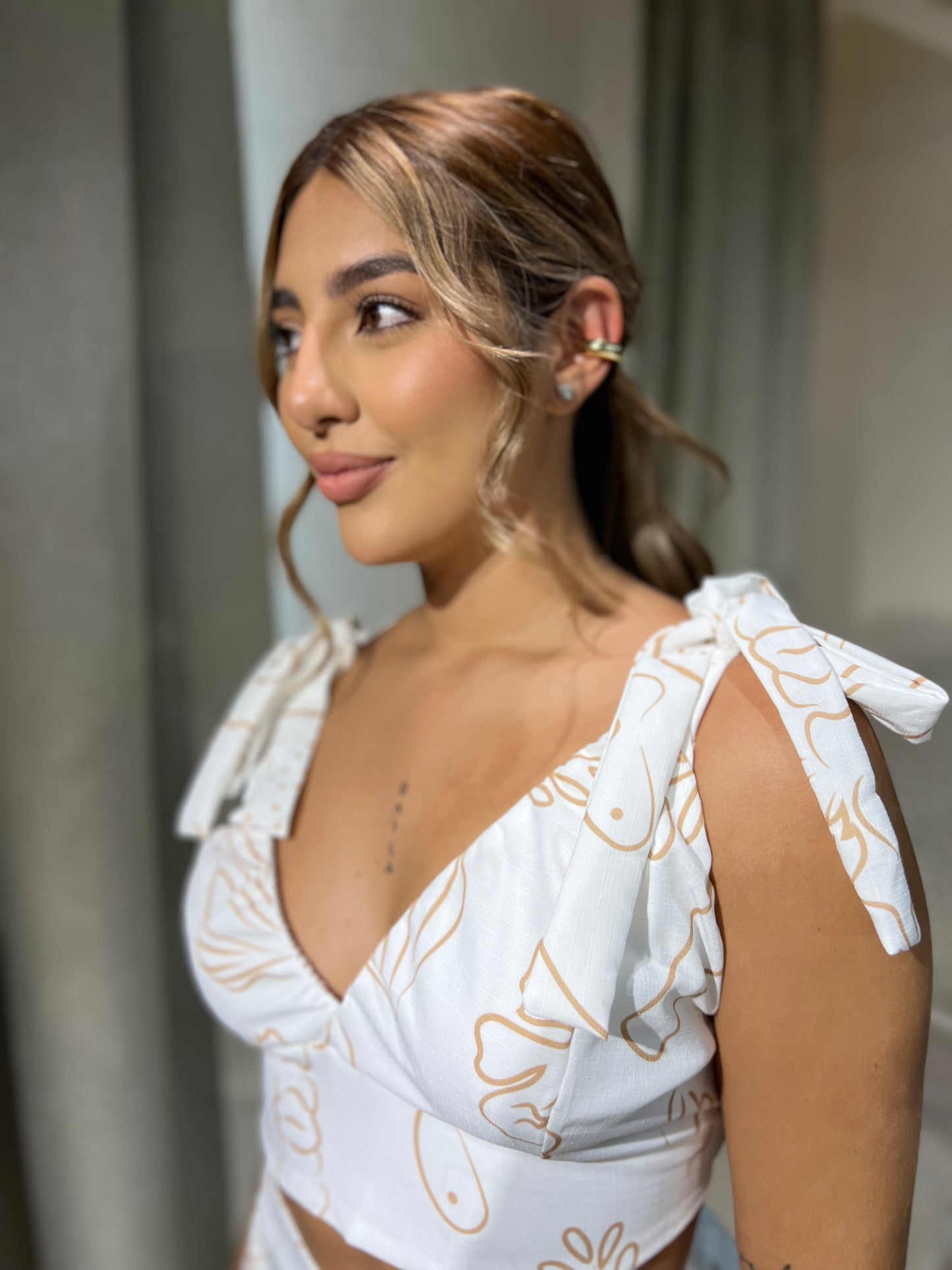 Top Coral Blanco
