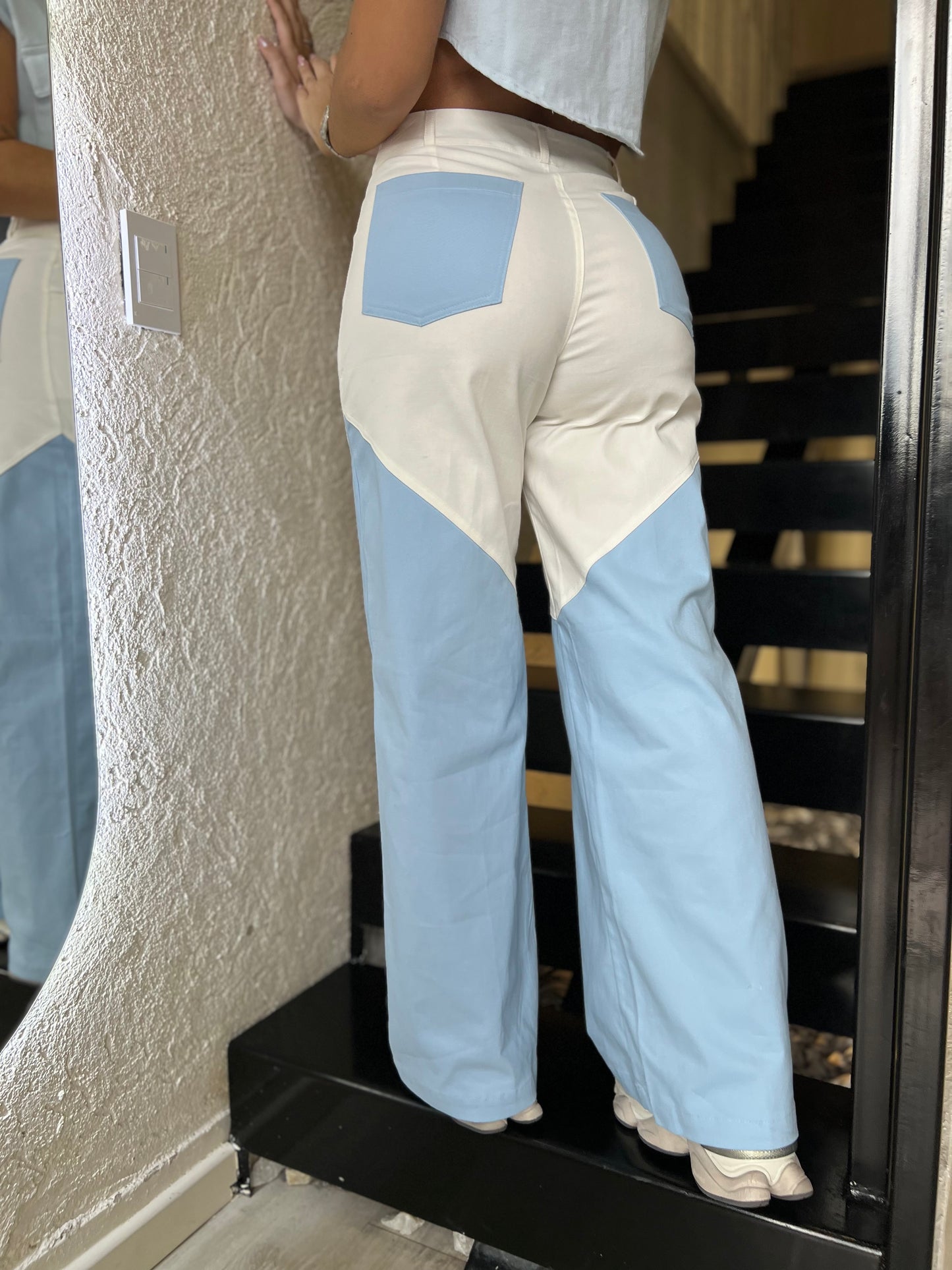 Pantalón Salma Blanco-Celeste