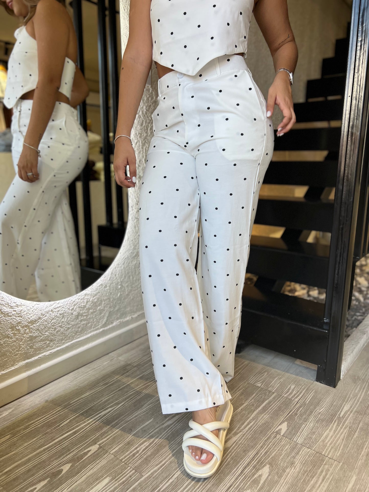 Pantalón Maison Lunares Blanco