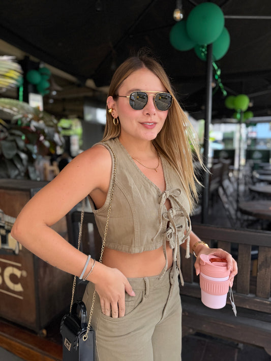 Top Melvi Denim Verde Militar