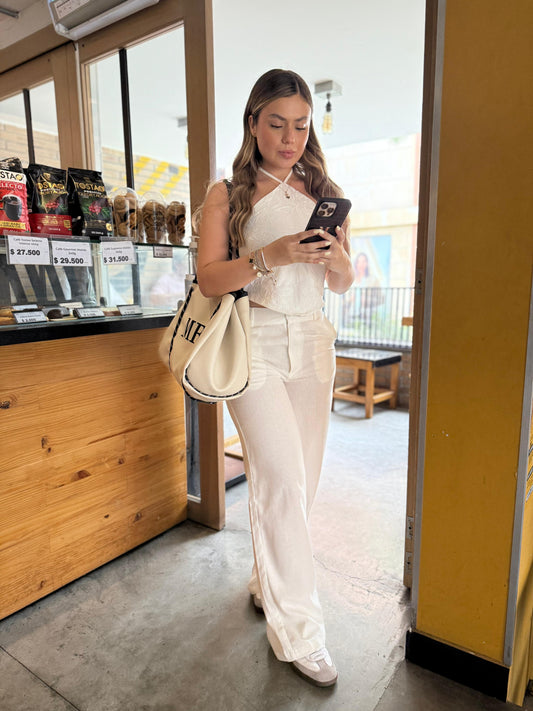 Pantalón Mola Lino Blanco