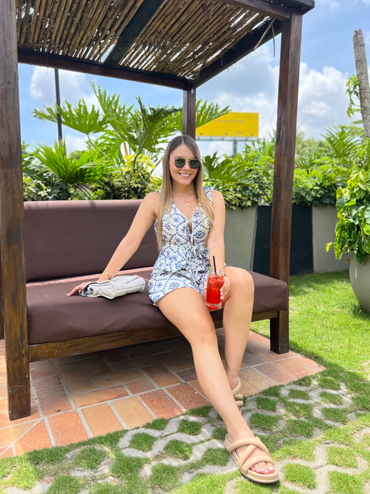 Short Lima Bordado Azul